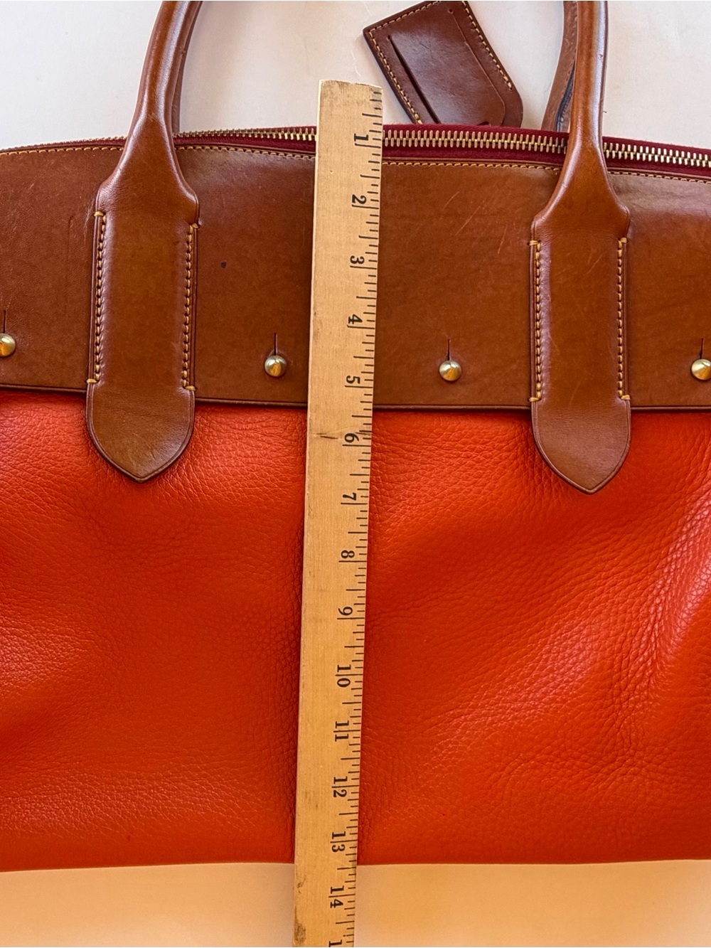Dooney & Bourke Large Pebble Grain Leather Satchel Weekender Coral Orange Tan - Picture 9 of 15